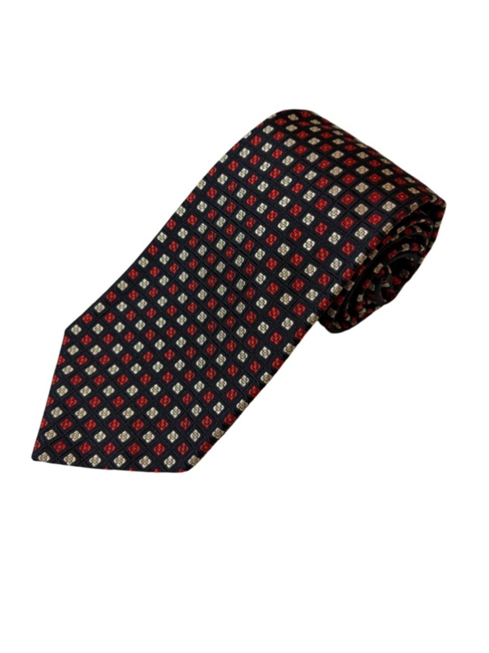 Stefano Ricci Italy 100% Silk Black Red Gold Geometric Pattern Tie
